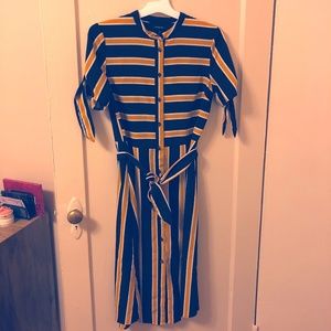 Black and Yellow Button-Down Midi Dress